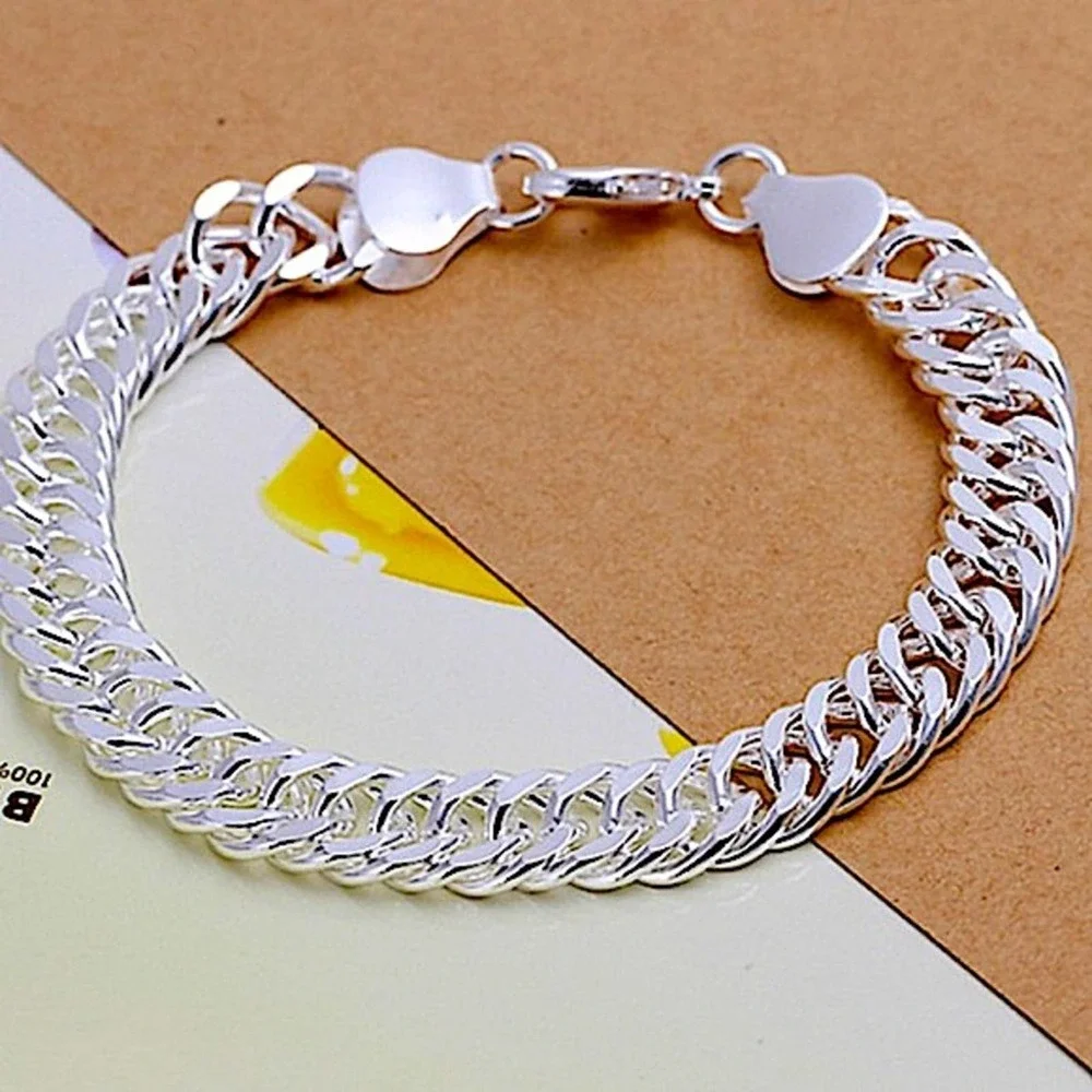 STERLING SILVER CHAIN LINK PLATED  10mm UNISEX NECKLACE BRACELET SET